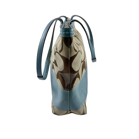 Coach Signature Stripe Purse Tote Shoulder Bag Khaki & Powder Blue F13548 - Picture 5 of 10